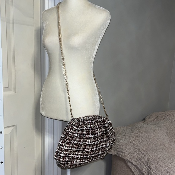 Urban expansions plaid herringbone bone mettalic thread knit bag clutch new - Picture 9 of 15